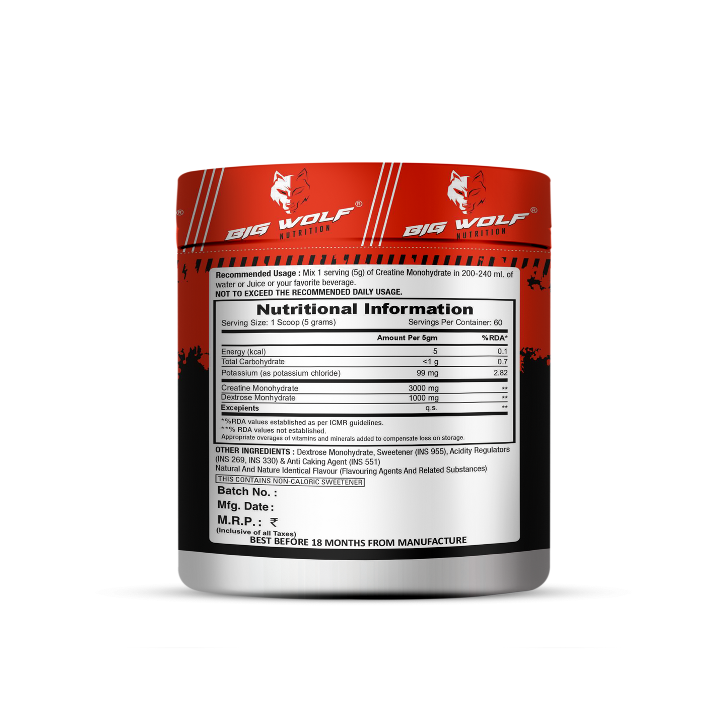 Big Wolf Nutrition Creatine Monohydrate – 3000 mg Creatine image 2