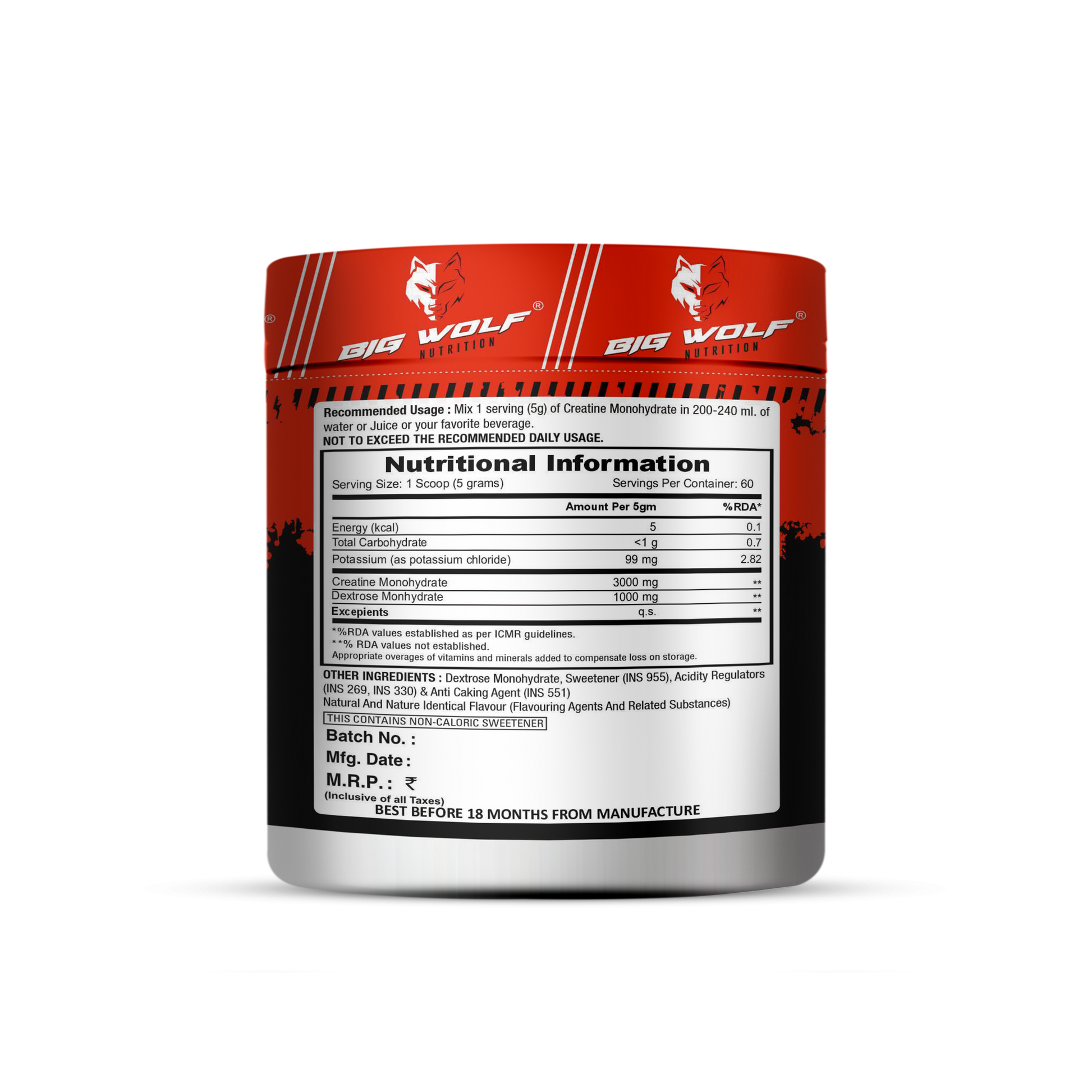 Big Wolf Nutrition Creatine Monohydrate – 3000 mg Creatine image 2